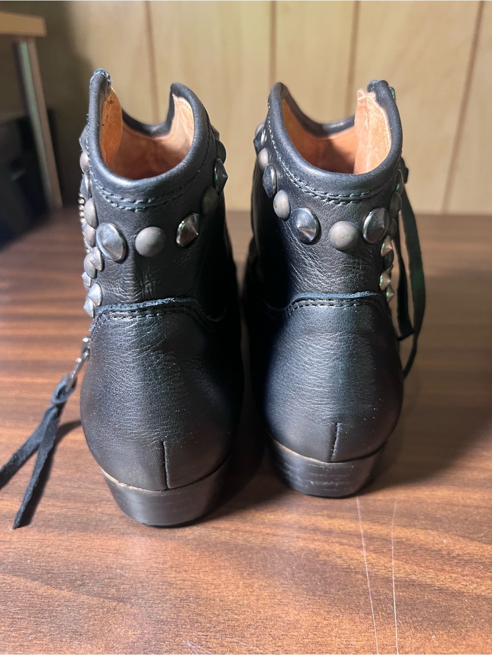 Women's Black Studded Ankle Booties - Classic Side-Zip - Picture 3 of 7